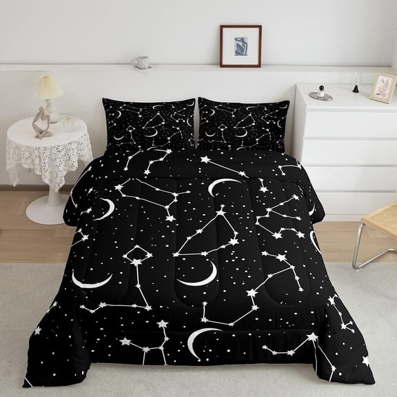 Erosebridal Galaxy Comforter Set Constellation Bedding Set Starry Sky Moon Star Quilt Set Full Size Outer Space Geometric Polka Dots Duvet Set All Season Bedroom Decor Teens