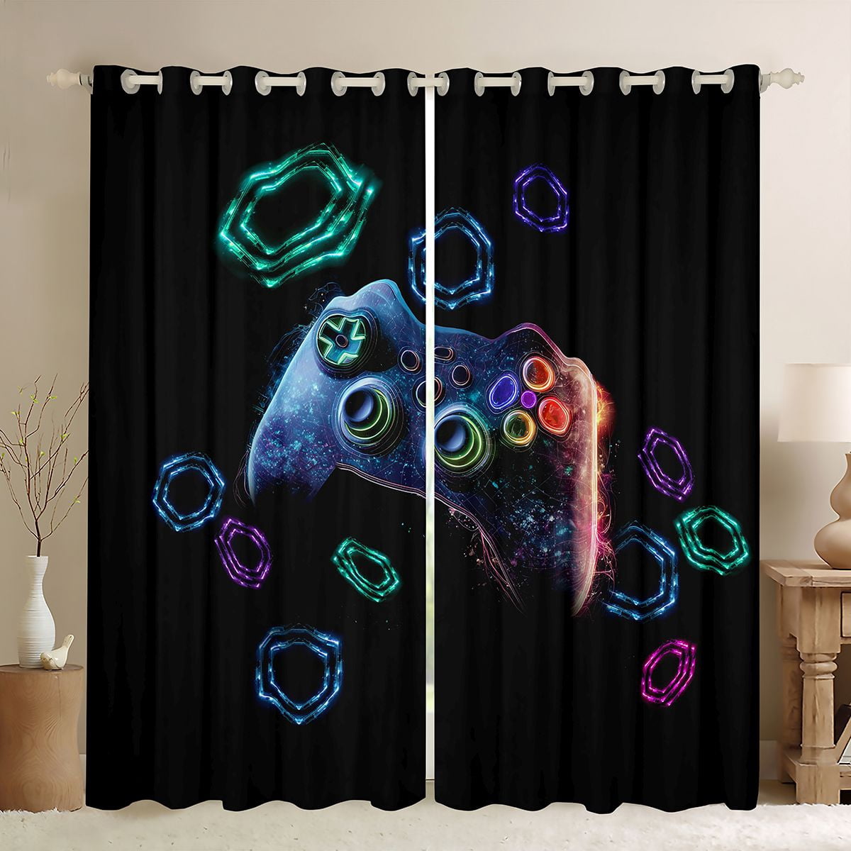 Starry Galaxy Roses Erosebridal Galaxy Electric Neon Gaming Pad Blackout Curtains Set of 2 ...