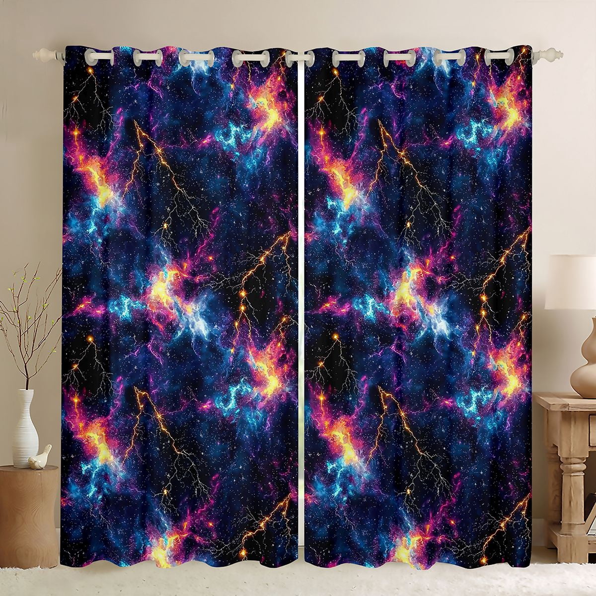 Starry Galaxy Roses Erosebridal Galaxy Lightning Bolts Curtains and Drapes Pack of 2 (52x63 ...