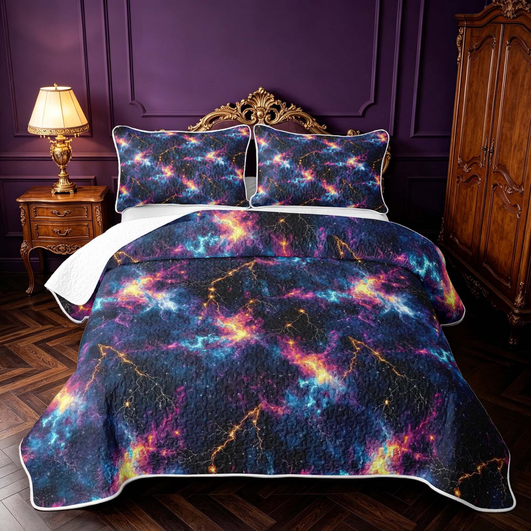 Starry Galaxy Roses Erosebridal Galaxy Lightning Bolts Quilt King,Golden Starry Sky King ...
