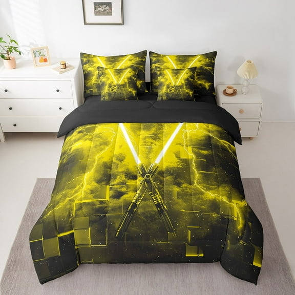 Erosebridal Galaxy Lightsaber Bedding Twin Size, Modern Rectangle Bed in a Bag Twin size, Futuristic Decor, Reversible 7pcs