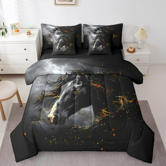 Erosebridal Galloping Horse Bed in a Bag Queen size, Farmhouse Animal Comforter Sets with Sheets, Reversible 7pcs
