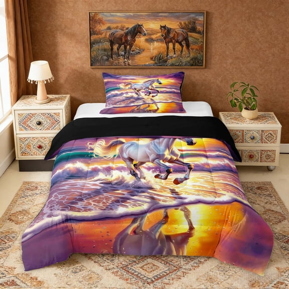 Erosebridal Galloping Horse Twin Comforter Sets, Ocean Beach Bedding Set
