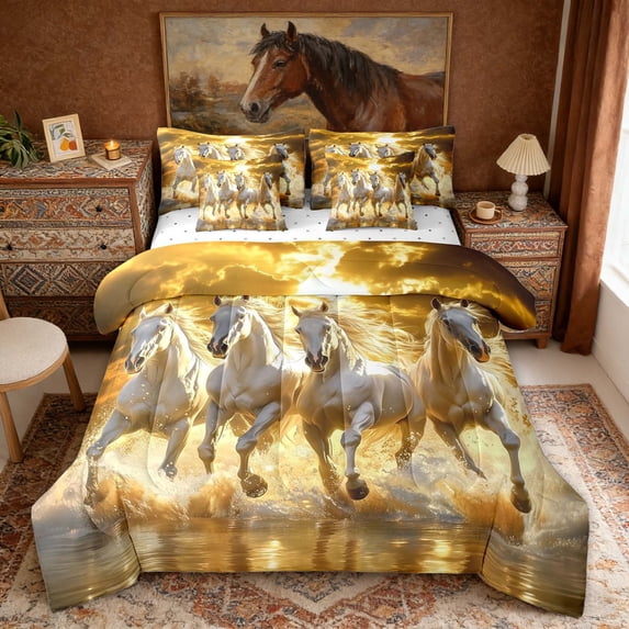 Erosebridal Galloping Horses Bedding Comforter Set, Farmhouse Animal Queen Bedding Sets