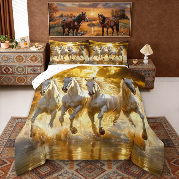 Erosebridal Galloping Horses Full Size Comforter Sets, Farmhouse Animal Bedding Sets