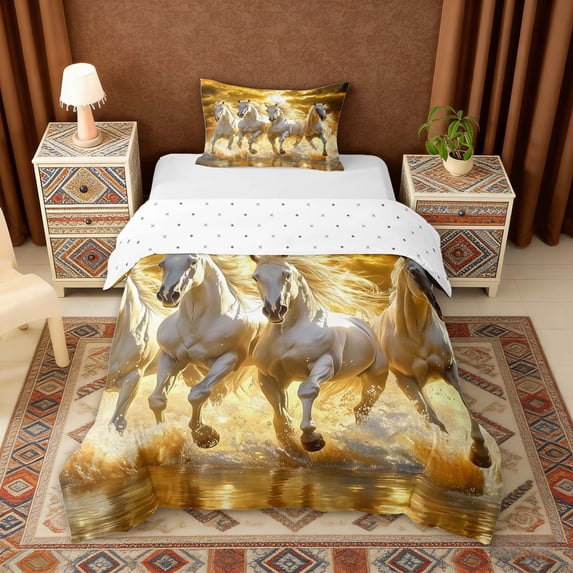Erosebridal Galloping Horses Twin Bedding, Farmhouse Animal Duvet Cover Set, Reversible 2pcs 1 Duvet Cover and 1 Pillowcase (No Comforter)