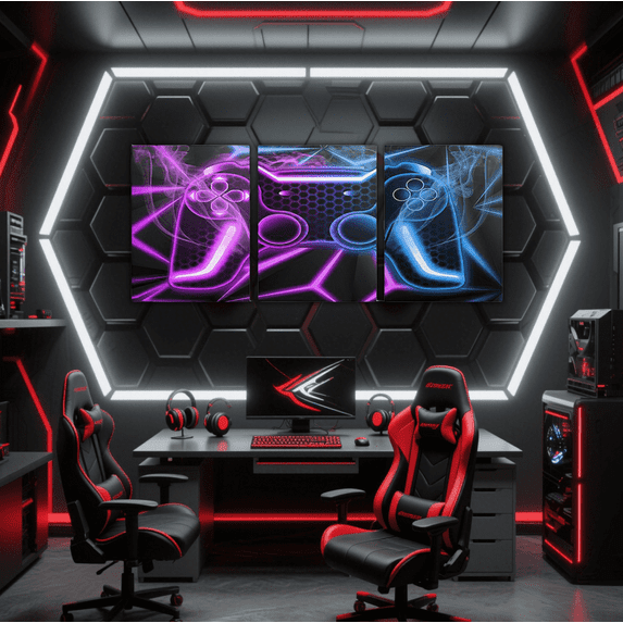 Erosebridal Game Gamepad Paintings Wall Decor Bedroom, Modern Geometry Wall Hanging Decor Kitchen, Gamer Gaming Wall Decor for Living Room Set, Stylish Bedroom Decor