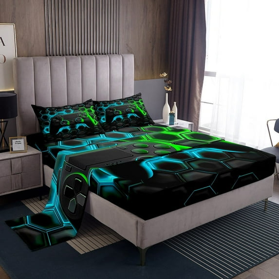 Erosebridal Gamepad Sheet Set Twin for Teens, Stripe Geometry Bedding Sets Twin Size, Teens Adult Twin Sheet Sets, Microfiber Bedroom Decor, 3pcs