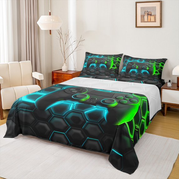 Erosebridal Gamepad Sheet Set Twin for Teens, Stripe Geometry Bedding Sets Twin Size, Teens Adult Twin Sheet Sets, Microfiber Bedroom Decor, 3pcs