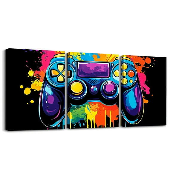 Erosebridal Gamer 3 Piece Canvas Wall Art 12"x16"x3pcs Gaming Office Wall Decorations Artwork Posters Modern Game Console Controller Bathroom Wall Art Joystick Room Decor Carbon Black