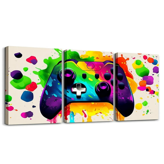 Erosebridal Gamer 3 Piece Canvas Wall Art for Living Room Bedroom 12"x16"x3pcs Gaming Office Wall Decorations Artwork Posters Modern Game Console Controller Bathroom Decor Beige