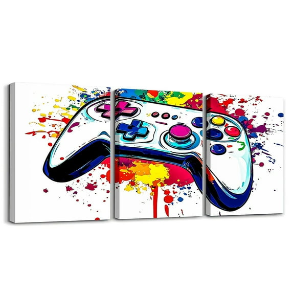 Erosebridal Gamer 3 Piece Canvas Wall Art for Living Room Bedroom 12"x16"x3pcs Gaming Office Wall Decorations Artwork Posters Modern Game Console Controller Bathroom Decor Off White