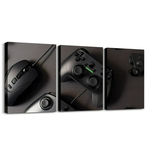 Erosebridal Gamer 3 Piece Canvas Wall Art for Living Room Bedroom 12"x16"x3pcs Gaming Office Wall Decorations Artwork Posters Modern Game Console Controller Bathroom Decor Black