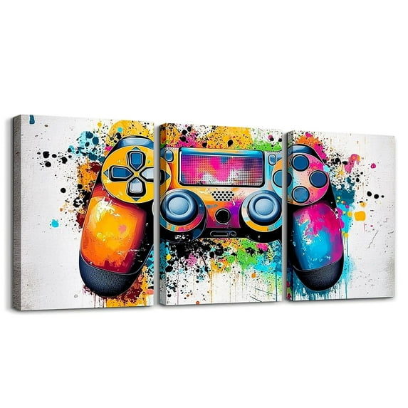 Erosebridal Gamer Bathroom Wall Art 12" x 16" 3 Piece Game Controller Canvas Wall Art for Living Room Gaming Gifts Office Wall Decorations Artwork Posters Gaming Grunge Art Wall Painting