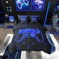 thumbnail image 1 of Erosebridal Gamer Bed in a Bag Full size 7 Pieces , Neon Geometric Bed Set, Navy, 1 of 5