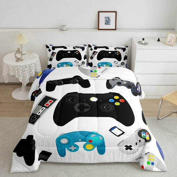 Erosebridal Gamer Bedding Comforter Set Full Size Video Games Duvet Insert 3pcs Teens Gaming Quilted Duvet Game Controller Gamepad Down Comforter Bedroom Decoration