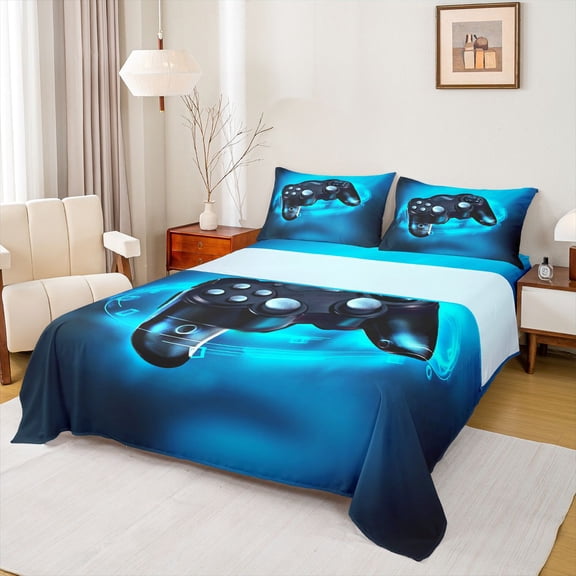 Erosebridal Gamer Bedding Set Twin Size Bed Sheet Set Gaming Video Game Sheets Set Lightweight Breathable Men Teens Game Room Decor Sheet, 1 Fitted Sheet + 1 Flat Sheet + 1 Pillow Case