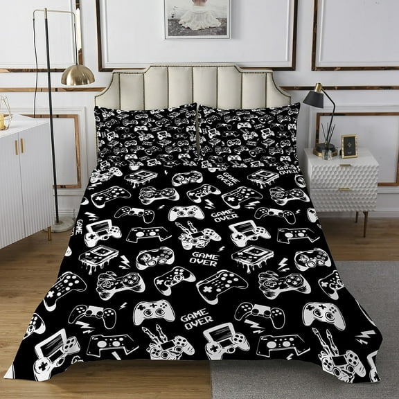 Erosebridal Gamer Bedspread Twin Size Gaming Quilted Coverlet Modern Game Console Controller Coverlet Set Joystick Room Decor Black