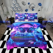 Erosebridal Gamer Comforter Set with Sheets Twin Size Gaming Bed in a Bag Set Teens Keyboard 7 Pieces Bedding Set Earphone Room Decor Bright Blue