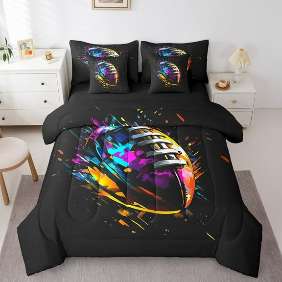 Erosebridal Gamer Football Bedding Sets Twin Size,American Rugby Comforter Sets with Sheets,Ball Gamer Bed in a Bag Twin size,Breathable Teen Bedroom Decor,Reversible,7-Piece