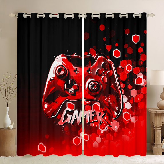 Erosebridal Gamer Gamepads Curtains for Living Room,Video Game Curtains and Drapes (52Wx84L),Gradient Honeycomb Curtains Pack of 2 (52Wx84L),Geometric Room Decor