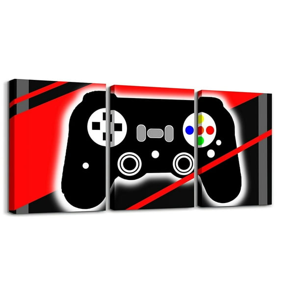Erosebridal Gamer Office Wall Artwork Posters 12" x 16" 3 Piece Red Game Controller Canvas Wall Art for Living Room Children Gaming Gifts Picture Wall Decor Gaming Red Black Wall Painting