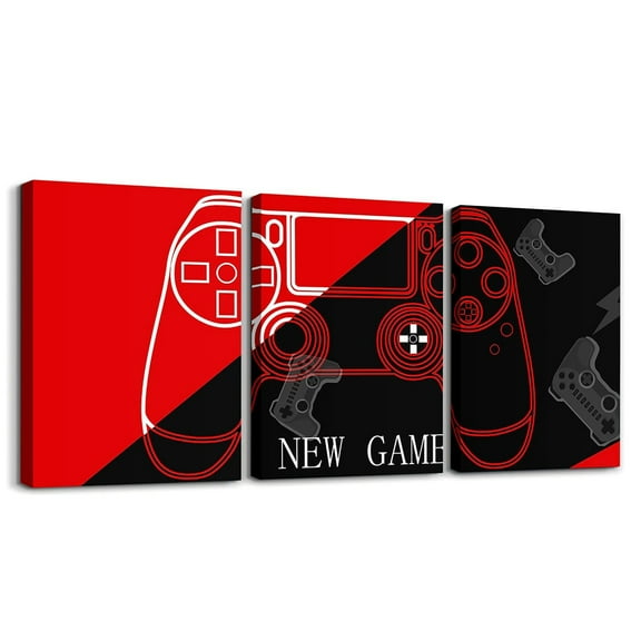 Erosebridal Gamer Office Wall Decorations Artwork Posters 12" x 16" 3 Piece Red Game Controller Canvas Wall Art for Living Room Children Gaming Gifts Picture Wall Decor Gaming Wall Painting