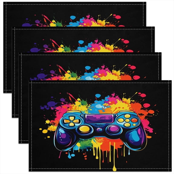 Erosebridal Gamer Placemats Set of 4 18"x12" Gaming Placemat for Kitchen Dining Table Decor Indoor Outdoor Modern Game Console Controller Table Place Mats Joystick Carbon Black