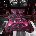thumbnail image 1 of Erosebridal Gaming Bedding Sets Full Size 7 Pieces , Abstract Lines Bed in a Bag, Black Hot Pink, Reversible, 1 of 5