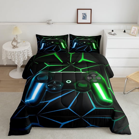 Erosebridal Gaming Comforter Set Xmas Gift Twin Bedding Sets for Teens Youth 3d Video Games Comforter Controller Pattern Design Bedding for All Season, Gamepad Home Decor with 1 Pillow Case