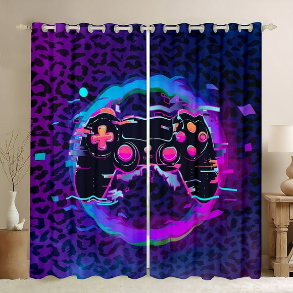 Erosebridal Gaming Curtains Game Console Curtains & Drapes Teens,Hip-Hop Graffiti Gaming Gamepad Blackout Curtains Purple Leopard Print Gamer Window Curtains,38''Wx54''L