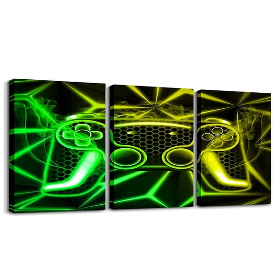 Erosebridal Gaming Gamepad Canvas Wall Art for Bedroom, Gradient Geometry Wall Hanging Decor for Living Room, Video Game Wall Decor for Bathroom, Luxury Bedroom Decorative