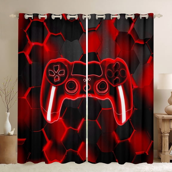 Erosebridal Gaming Gamepad Curtains and Drapes (42x63), Neon Red 30%-50% Blackout Curtains for Bedroom, Modern Video Game Curtains for Living Room, Window Curtains Room Decoration