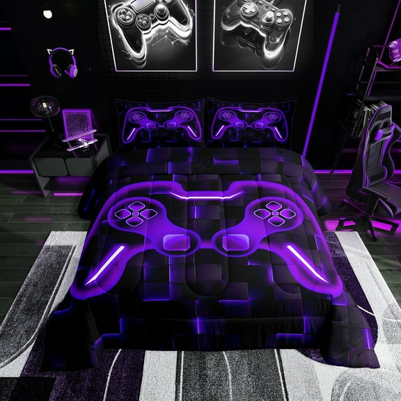 Erosebridal Gaming Gamer Comforter Sets Twin Size for Teen, Futuristic Cubes Down Comforter, 2 Pieces, Reversible