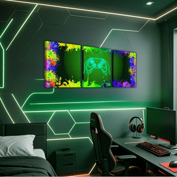 Erosebridal Gaming Gamer Paintings Wall Decor Framed , Hippie Graffiti Watercolor Wall Decorations for Living Room