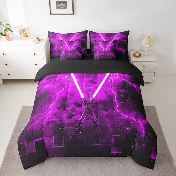 Erosebridal Gaming Lightning Bed in a Bag Twin size, Neon Lightning Bed Set, Modern Fashion Decor, Reversible