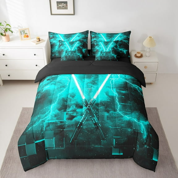 Erosebridal Gaming Lightsaber Bed in a Bag Twin size, Neon Lightning Bed Set, Modern Fashion Decor, Reversible