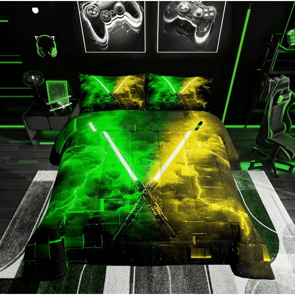 Erosebridal Gaming Lightsaber Bedding Sets Twin with Comforter, Neon Lightning Duvet Insert, Modern Fashion Decor, Reversible