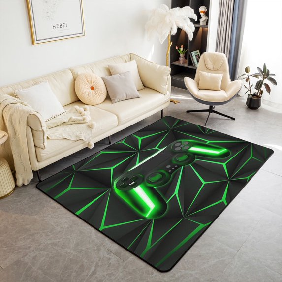 Erosebridal Gaming Non Slip Washable Carpet For Living Room Game Room Decor, Video Game Gamer Rug Teens Black and Green Gamepad Console Area Rug 5x7, Durable