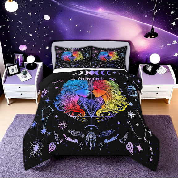 Erosebridal Gemini Gifts Comforter Sets Twin Size, Twelve Constellations Comforters & Duvets, Astrology Horoscope Room Decor, Reversible 2pcs