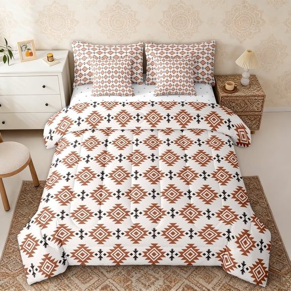 Erosebridal Geometric Aztec Twin Bedding Sets, Bohemian Hippie Farmhouse Bedding Comforter Set, Brown, Reversible 7pcs