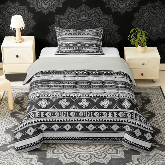 Erosebridal Geometric Aztec Twin Comforter Sets, Black Gray Bedding Set, Gray Reversible 2pcs, 1 Comforter and 1 Pillowcase