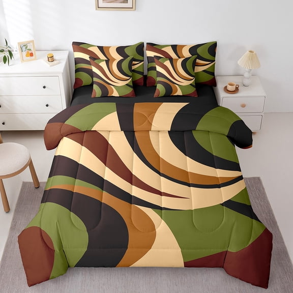 Erosebridal Geometric Bed in a Bag Queen size for Teens, Old Fashion Bed Set, Abstract Ombre Reversible Bedding Queen Size, Lightweight Room Decoration, 7pcs