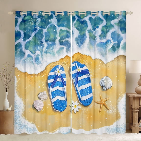 Erosebridal Flip Flops Curtains for Living Room,Tropical Beach Curtains and Drapes (42x84),Summer Holiday Decoration