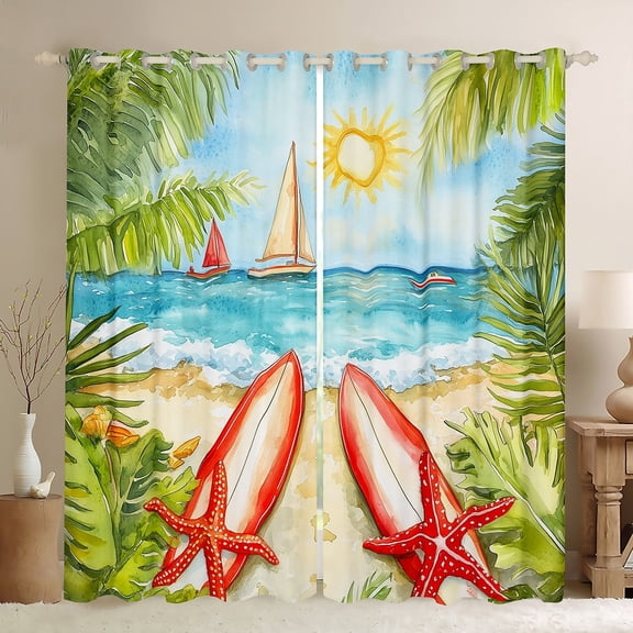 Erosebridal Sea Surfing Starfish Curtains and Drapes (38x54),Ocean Beach 30%-50% Blackout Curtains for Bedroom,Teenager Bedroom Decor