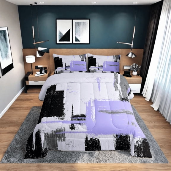Erosebridal Geometric Bedding Sets Twin with Comforter, Purple Duvet Insert, Futuristic Abstract Decor, Reversible 2 Pieces