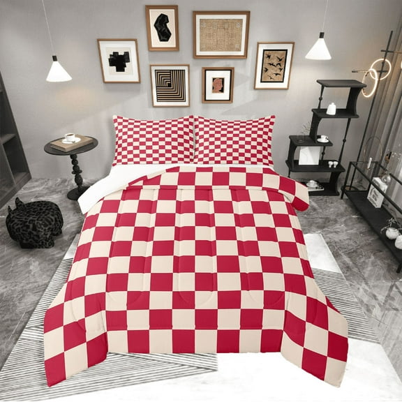 Erosebridal Geometric Buffalo Bedding Sets Full with Comforter,Checkered Grid Duvet Insert,Plaid Room Decorative,3pcs
