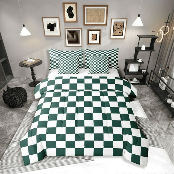 Erosebridal Geometric Buffalo Bedding Sets Twin Size,Checkered Grid Comforter Sets with Sheets,Plaid Room Decorative,Breathable,7-Piece