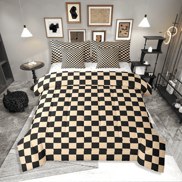 Erosebridal Geometric Buffalo Bedding Sets Twin Size,Plaid Grid Comforter Sets with Sheets,Teenager Bedroom Decor,Reversible,Lightweight,7-Piece