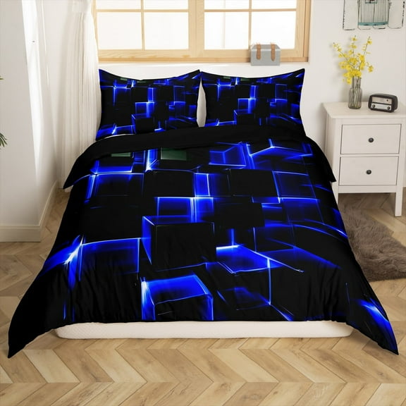 Erosebridal Geometric Buffalo Comforter Cover Twin,Black Blue Bedding Twin Size,Lightweight Reversible Comforter Cover Twin,Plaid Decor,3-Piece(No Comforter)